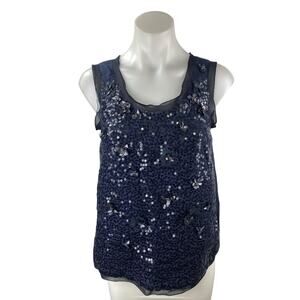 O'2nd Women's Navy Blue Floral Sequin Scoop Neck Sleeveless Tank Blouse Top Sz 1